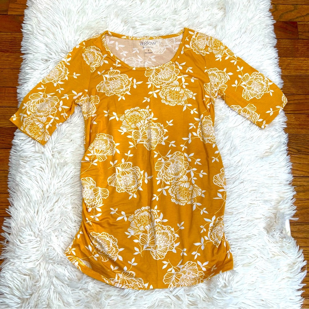 Glow maternity top size S floral mustard‎ color